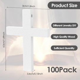 Nicime 100pcs Mini White Wood Cross, Wooden Cross Craft Decoration, Small Ornament DIY Accessory for Keychain, Bracelet, Necklace