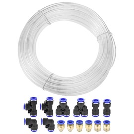uxcell Pneumatic 10mm OD Polyurethane PU Air Hose Tubing Kit 10 Meters Clear with 14 Pcs Push to Connect Fittings
