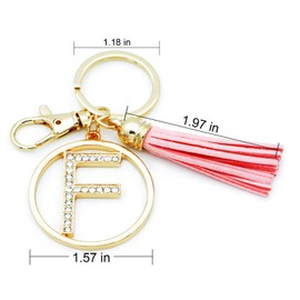 Letter Keychain for Women Purse Charms for Handbags Crystal Alphabet Initial Letter Pendant with Tassel (Gold-F)
