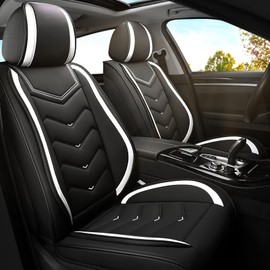 ADERN Car Seat Covers for Ford Fusion 2006-2020, Premium Nappa Leather Car Seat Cover, Stylish Sport Seat Covers， Automobile Seat Cover Sets.(Standard 2 Seats/Black White)