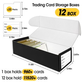 AZEN 12 Pack Trading Card Storage Box, Hold 11000+ Standard Trading Cards, Cardboard Storage Box with 20 Dividers and 12 Labels for Sports TCG Magic Mtg Card