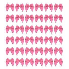 MECCANIXITY 50Pcs Mini Silver Edge Ribbon Bow 1" Fabric Satin Ribbon Bows for Craft DIY Hair Bow Sewing Wedding Birthday Party Dark Pink