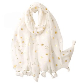 FAIRYGATE Women Scarf Oversized Scarves Shinning Star Print Scarfs Stole for Ladies Shawls and Wraps White 81006
