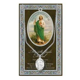 St Jude Pewter Medal on 18 Inch Chain with Embossed Pamphlet and Prayer