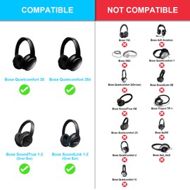 Professional Replacement Ear Pads, for Bose QC 35/25 / 15 QC2 / Ae2 / Ae2i / Ae2W / Sound Link/Sound True/Soft Protein Leather/Noise Isolation Memory Foam