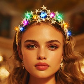 Brishow Light Up Rhinestone Star Tiaras and Crowns, Sparkly Bridal Wedding Headband, Crystal Prom Costume Headpiece for Women (Gold)