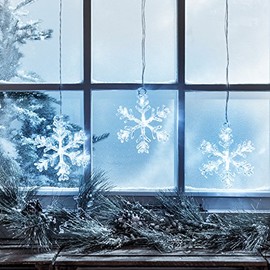 3 x LED Snowflake Window Decorations, with Timer, Christmas Decorations
