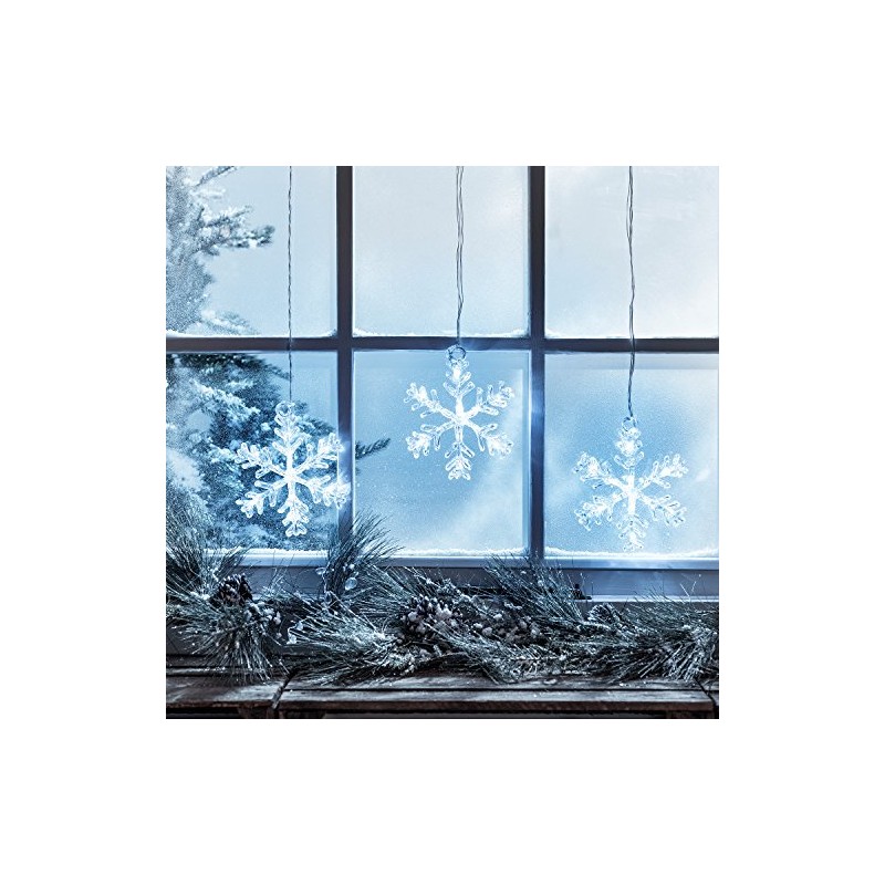 3 x LED Snowflake Window Decorations, with Timer, Christmas Decorations