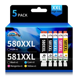 PGI-580 CLI-581XXL Printer Cartridges Compatible with Canon 580 581 Cartridges Multipack for Canon Pima TS9550 TS8352 TS8350 TS6350 TS705 TR8550 TS6150 TR7550 TS6250 TS8251 (P) GGBKK/C/M Y/BK,5 Pack)