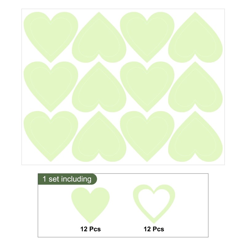 sourcing map Glow in The Dark Heart Decals Decor Green