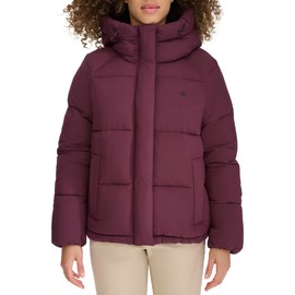 Dockers Women's Water Resistant Quilted Bubble Puffer Jacket with Hood, Wine