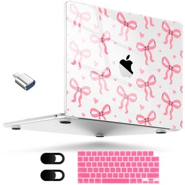 MEEgoodo for M3 MacBook Air 13.6 inch Case 2024 2022, Crystal Clear Cover Fit Model A3113 A2681 M2, Flexible Plastic Case for M2 13 inch Laptop, Hard Shell Cases for MacBook Air M2, Pink Bows