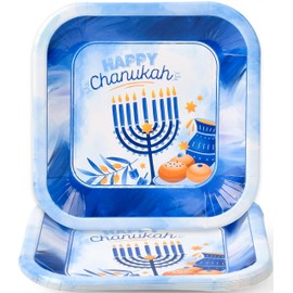 Hanukkah Plates - 7 Inch - 10 Pack - Hanukkah Paper Goods - Blue and White Chanukah Themed Party Supplies