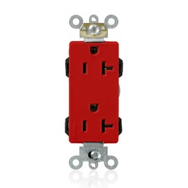 Leviton M1636-R Lev-Lok Modular Wiring Device 20-Amp, 125-Volt, Decora Plus Duplex Receptacle, Commercial Grade, Straight Blade, Self Grounding, Red
