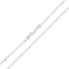 Unisex 2MM Strong Solid .925 Sterling Silver Figaro Link Chain Necklace For Men Women 20 Inch