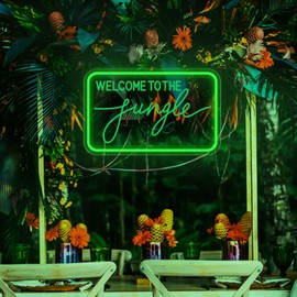 Welcome to The Jungle Neon Sign for Wall Decor, LED Neon Lights Party Decorations, USB Powered Switch Adjustable Brightness LED Neon Lights, for Office Room, Gym Room, Man Cave Decor