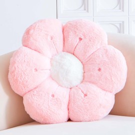 VBGYA Flower Pillow, Cute Flower Shaped Decorative Pillow, Soft Rabbit Fur Daisy Pillow Home Decor Floor Seating Cushion for Bedroom Living Room (Pink 14.9 Inch)