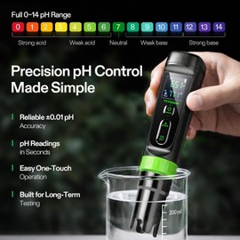 VIVOSUN Aerolab Digital pH Meter Kit ±0.01 High Accuracy, Waterproof pH Tester Pen with Replaceable Probe, LCD Display, Auto Temperature Compensation,
