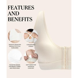 AnaOno Post-Surgical Pocketed Front Closure Bras for Women - Soft Compression Bra W/Breast Pad Inserts - Recovery Mastectomy Bra Ivory