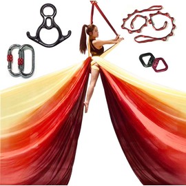 Aerial Silks Starter Kit - Durable 11Yards of Aerial Yoga Hammock with Hardware, Aerial Swing for Acrobatic Flying Yoga & All Levels (Aerial Rigging Point Up to 14ft)
