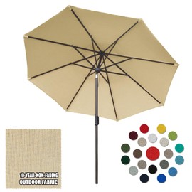 Eurmax USA 10-Year-Non-Fading 10Ft Market Umbrella Outdoor Patio Umbrella Table Umbrella with 8 Ribs,Hand Crank and Ventilation (Sand)
