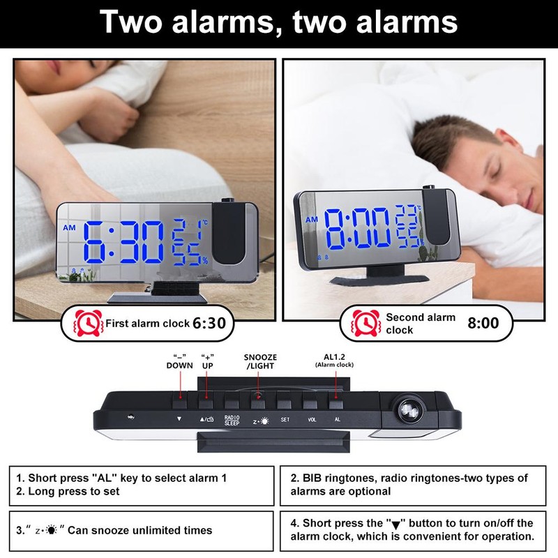 LED Digital Alarm Clock with Temperature and Humidity Display Desktop