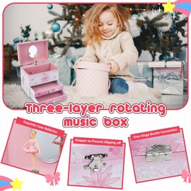TAOPU Musical Jewellery Box for Girls with 2 Drawers, Kids Toys Music Box with Spinning Ballerina,Girls Gift for 3-12 Years Old Jewel Storage Box