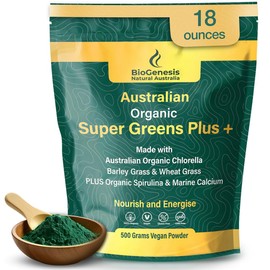 Biogenesis SuperGreens Plus Powder – 500g | Unflavored | Organic Chlorella, Wheatgrass, Barley Grass & Spirulina | Australian Grown | Supports Energy & Immunity | Vegan Powder