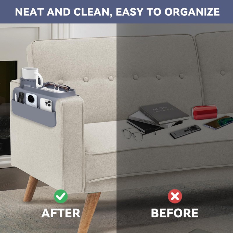 Wkyqes Couch Cup Holder Tray - Wide (6"+) ， Silicone