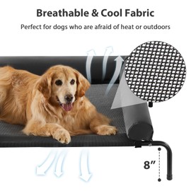RRPETHOME Large Elevated Cooling Dog Bed, Raised Dog Cot Beds for Large Dogs, Elevated Outdoor Pet Bed, Chew Proof Portable Cooling Pet Cot with Skid-Resistant Feet and Breathable Mesh