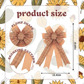 LINGMIN Fall Balck Orange Plaid Bow Wreath Pumpkin Leaves Bow for Fall Décor - Autumn Thanksgiving Bow for Front Door Indoor Outdoor Wall Decoration Supplies Ornaments 11