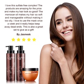 Natrual Argan Oil Shampoo and Conditioner and Hair Mask, Sulfate Free Organic Hair Shampoo for Damaged Dry Curly Frizzy Hair, Moisturizing Shampoo Daily Use Volumizing & Gentle Hair Restoration Formula for Men And Women