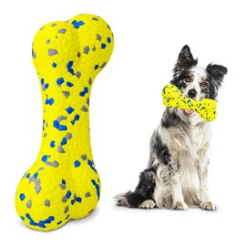 GLURUITE E-TPU Bone Dog Toy for Aggressive Chewers, Dog Chew Toy for Medium-Sized and Large Breedss (Yellow)