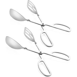 2-PACK Salad Tongs for Serving - Premium Stainless Steel Scissor-Style, Non-Toxic, Heat-Resistant Salad Servers, Dishwasher Safe, Ideal for Buffet and Party Use (Silver)