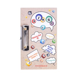 evelay Bingo Board & 3 Coloured Dabbers Clasp Clip Small Lucky Clip Board Colourful