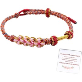 DIOWUS To My Granddaughter A Link That Can Never Be Undone Cherry Knot Bracelet, Granddaughter Bracelet from Grandma Adjustable Hand Braided DIY Bracelet For Women Teen Girls Birthday Jewelry Gifts, 7, Nylon, no gemstone