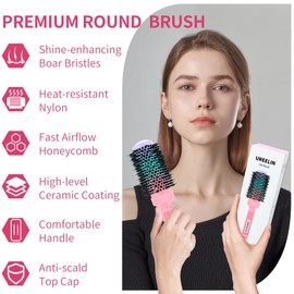 UREELIN Round Brush for Blow Out - 1.7 Inch Nano Thermal Ceramic & Ionic with Boar Bristles - Salon Blow Drying Hair Brush for Drying,Volumizing, Curling, Shine & Smooth Styling
