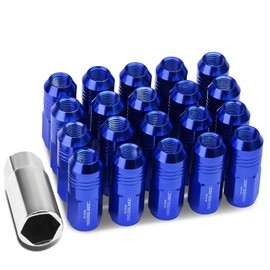 DNA MOTORING LN-ZTL-9020-15-BL 20Pcs Closed End Design M12 x 1.5 Aluminum Alloy Wheel Lug Nuts + Deep Drive Extension Adapter, 20mm OD/50mm Height (Blue)