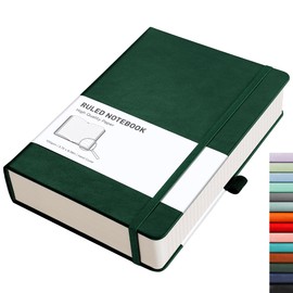 RETTACY Notebook A5 Lined - Thick Diary with 320 Numbered Pages, 1 Back Pocket and High-Quality Hardcover for Women and Men in the Office or School, 14.5 x 21 cm - Green