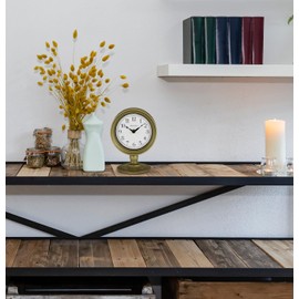 Bulova Monitor Table Clock B8904 | 8.2" Matte Bronze Metal Case with Parchment-Style Dial | Quartz Movement | Battery Operated | Classic Desktop Accent Design