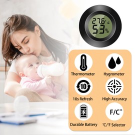 ZHITING Hygrometer Thermometer Mini Digital Temperature Humidity Meter Round Humidity Meter for Indoor Spaces, Greenhouses, Terrariums, Guitar Case, Humidor, Incubators & Glass (Pack of 5)