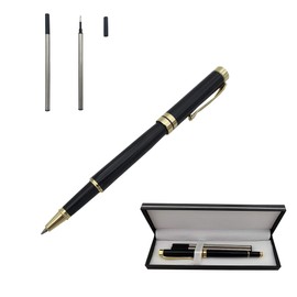 Accod Business Ballpoint Pen Black Metal Pen 0.5MM Signature Pen with Two Replaceable Refills Gift Box (Black)
