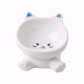 Raytrue-X Ceramic Raised Cat Bowl with 3D Cute Kitten Ears for Holding Food and Water, Anti-Rollover, Porcelain Stress Free Pet