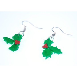 Christdorn Christusdorn Ohrringe Winterbeere Blätter Weihnachststern Weihnachten Zweige - Handmade Modeschmuck I Ohrhänger Ohrschmuck versilbert