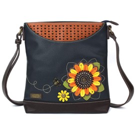 CHALA Sweet Messenger Mid Size Shoulder Purse with Adjustable Strap - Sunflower - navy