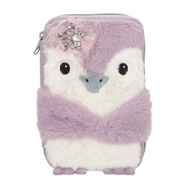 Depesche 13158 Princess Mimi Penguin - Filled 2-Compartment Pencil Case in Lilac and Cream with Penguin Motif and Plush Fur, Pencil Case with Colouring Pencils, Ruler, Scissors and much more