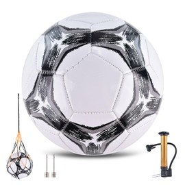 ELKCIP Classic deflated Soccer Balls Size 4/5 with Pump and Mesh Bag for Indoor Outdoor Lawn Game Training Practice Bulk Sport Gift for Teens Adults, Gray, Size 5