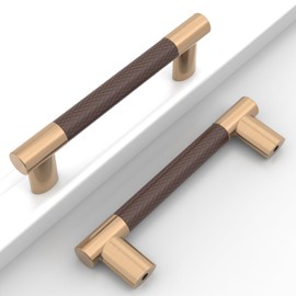 Coinkoly 10 Pack Brown and Champagne Bronze 3-3/4 Inch(96mm) Hole Center Knurled Kitchen Cabinet Handles Cabinet Pulls Kitchen Drawer Pulls Finish 4.7" Hardware Handles Bathroom Cabinets Handles