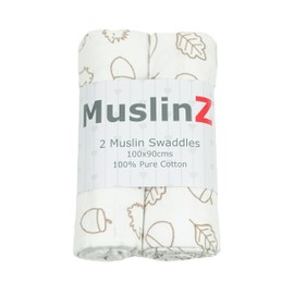 MuslinZ EXL Baby Muslin Squares, Newborn Receiving Blanket, Large Muslin Swaddle XL 100x90cms Soft, Breathable and Absorbent 100% Cotton (2 Pack) (Oak Taupe)