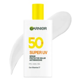 Garnier Super UV Protector Solar Facial Fluido Anti oleosidad FPS50+ con Vitamina C 40ml protege del daño solar y reduce manchas textura ligera aprobado por dermatólogos